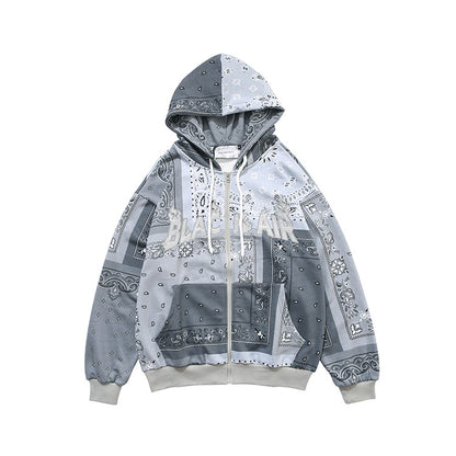 Bandana Patchwork Zip Hoodie
