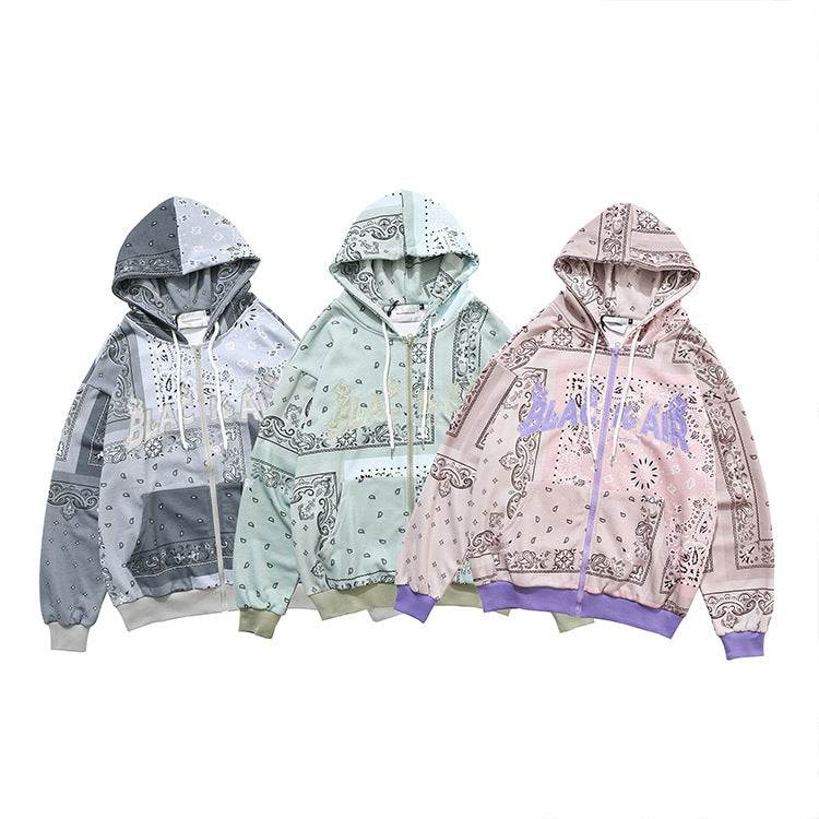 Bandana Patchwork Zip Hoodie
