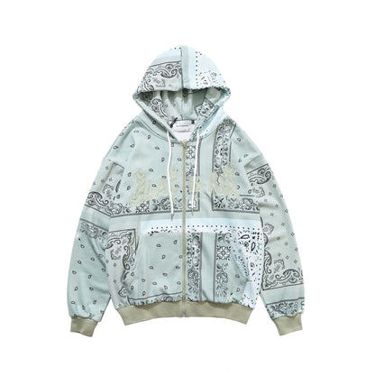 Bandana Patchwork Zip Hoodie