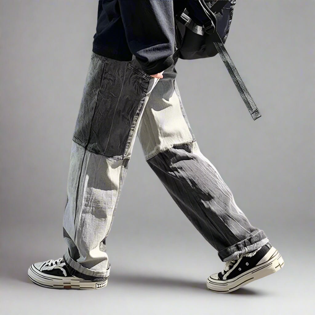 Patchwork Stitching Wide-Leg Jeans - RUN THE STREETS COLLABORATIVE