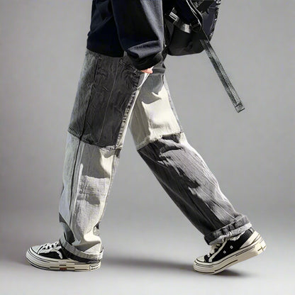 Patchwork Stitching Wide-Leg Jeans - RUN THE STREETS COLLABORATIVE