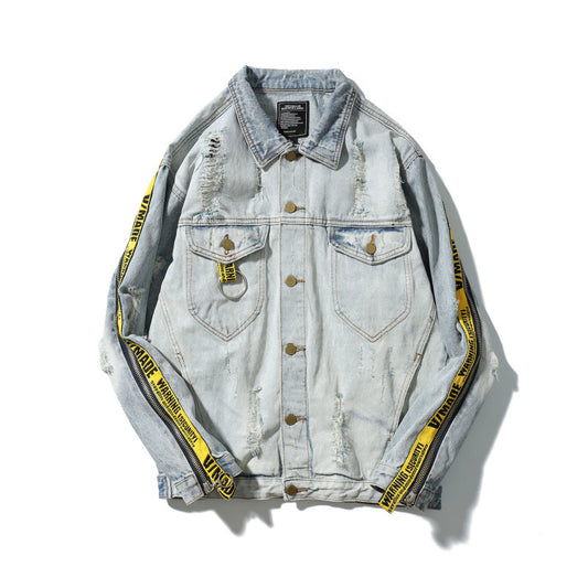 Industrial Tape Distressed Denim Jacket