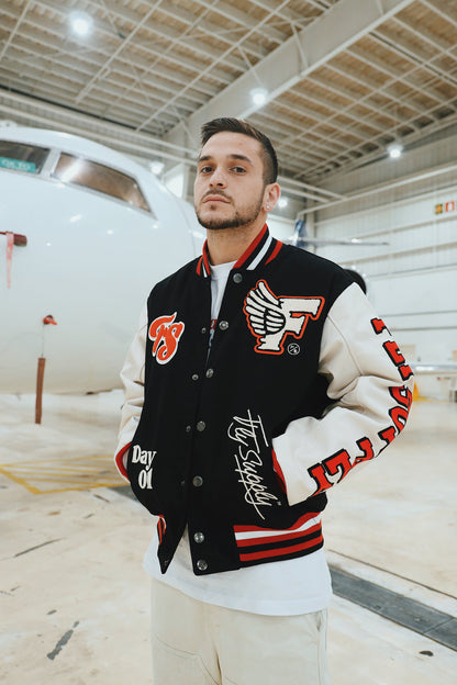 Manifest Varsity Jacket (Black) - RUN THE STREETS COLLABORATIVE