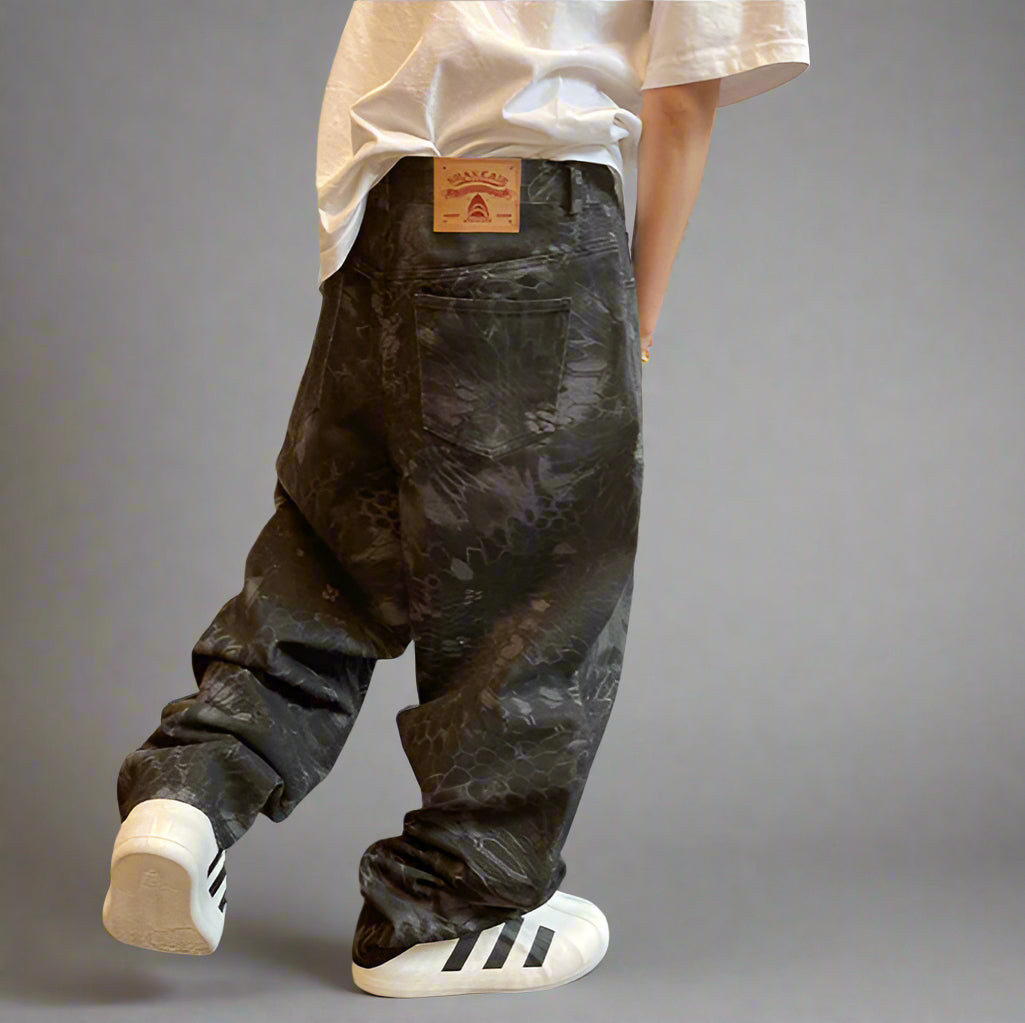 Reptile Camo Low-Waist Balloon Jeans