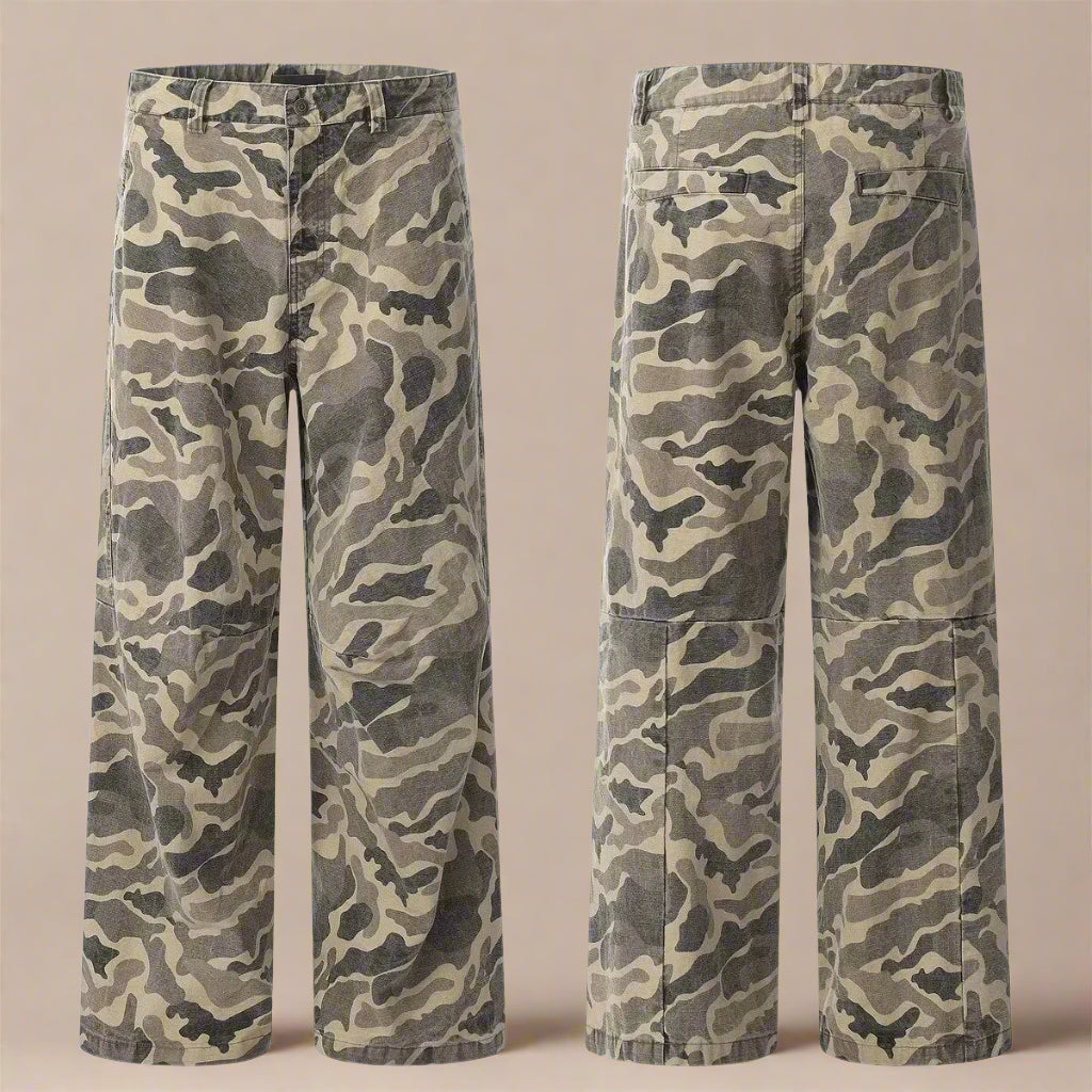 Beige Camo Wide-Leg Pants - RUN THE STREETS COLLABORATIVE