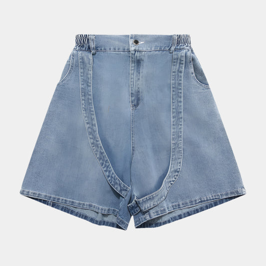 Button-Detail Stretch Denim Shorts - RUN THE STREETS COLLABORATIVE