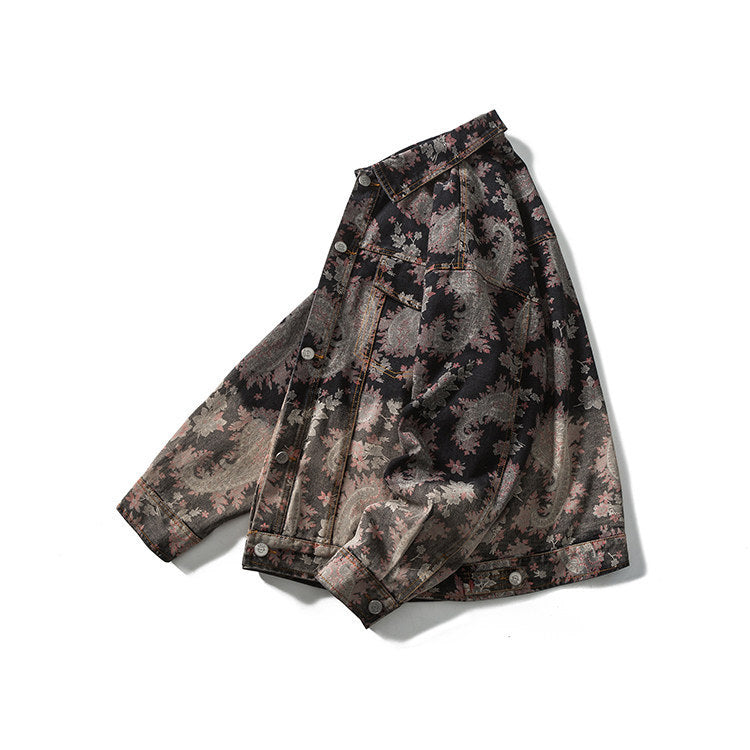 Floral Jacquard Denim Trucker Jacket
