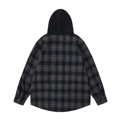 Hooded Plaid Button Shirt