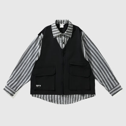 Striped Layered Vest Over Shirt - RUN THE STREETS COLLABORATIVE