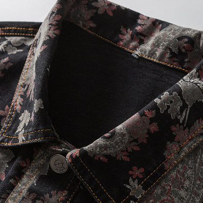Floral Jacquard Denim Trucker Jacket