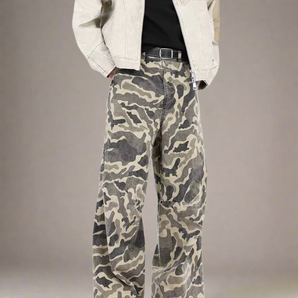 Beige Camo Wide-Leg Pants - RUN THE STREETS COLLABORATIVE