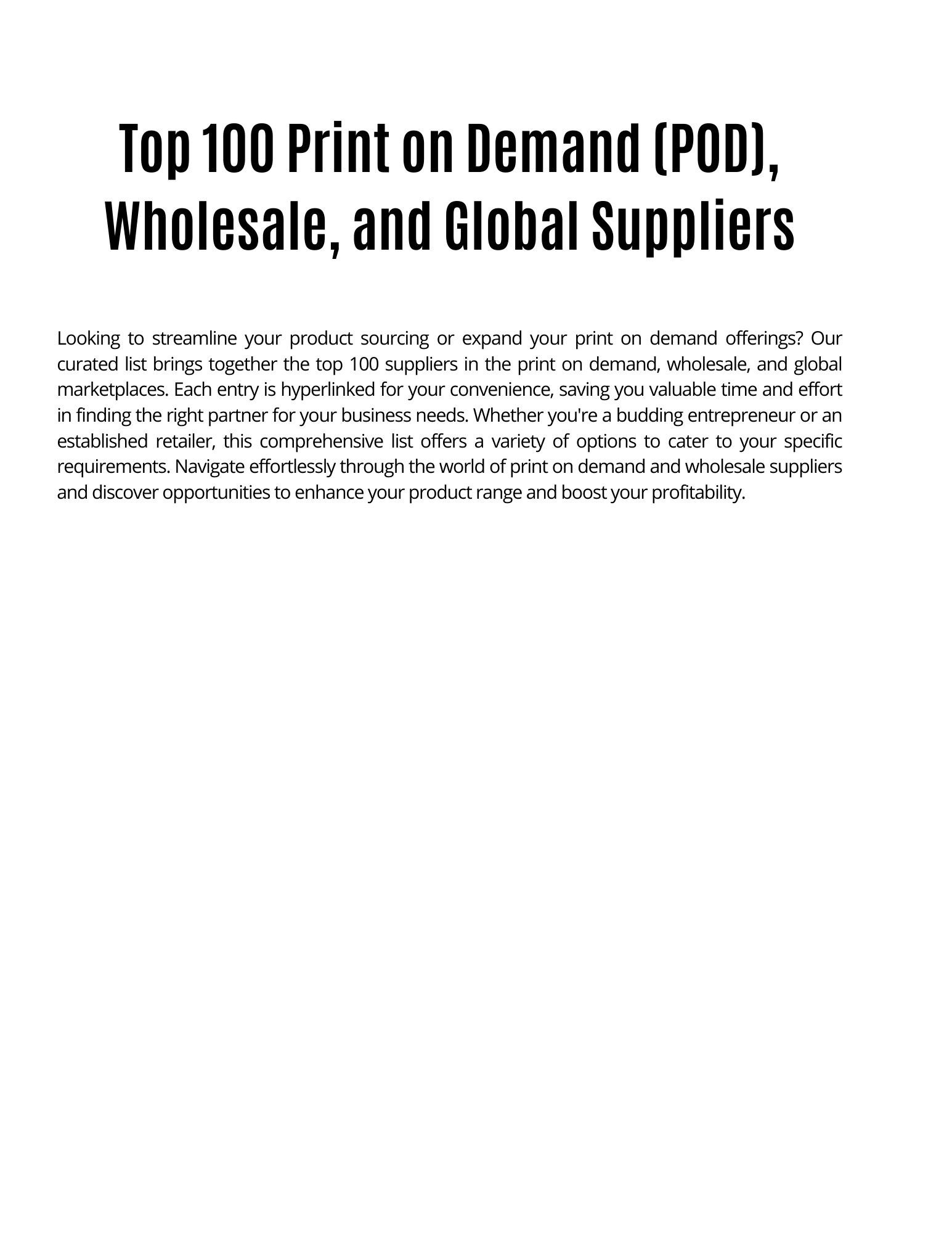 Top 100 Print on Demand (POD), Wholesale, and Global Suppliers List (Hyperlinked) - RTS Collaborative
