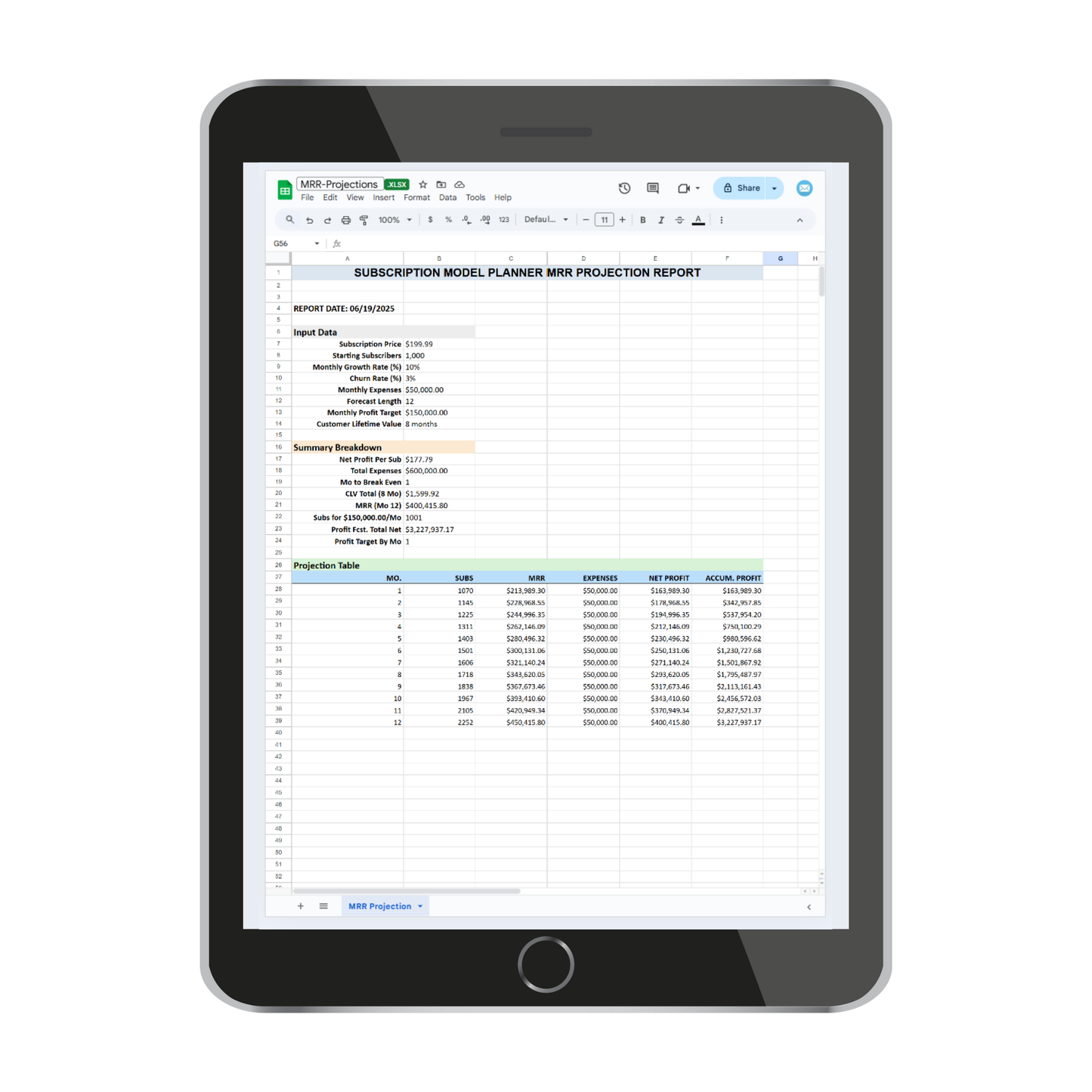 Subscription Model Planner (MRR Widget Plugin)