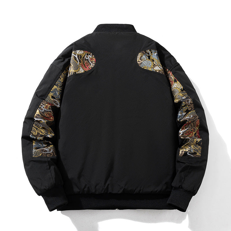Tapestry-Panel Quilted Bomber Jacket