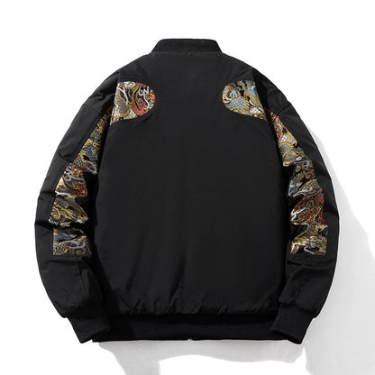 Tapestry-Panel Quilted Bomber Jacket