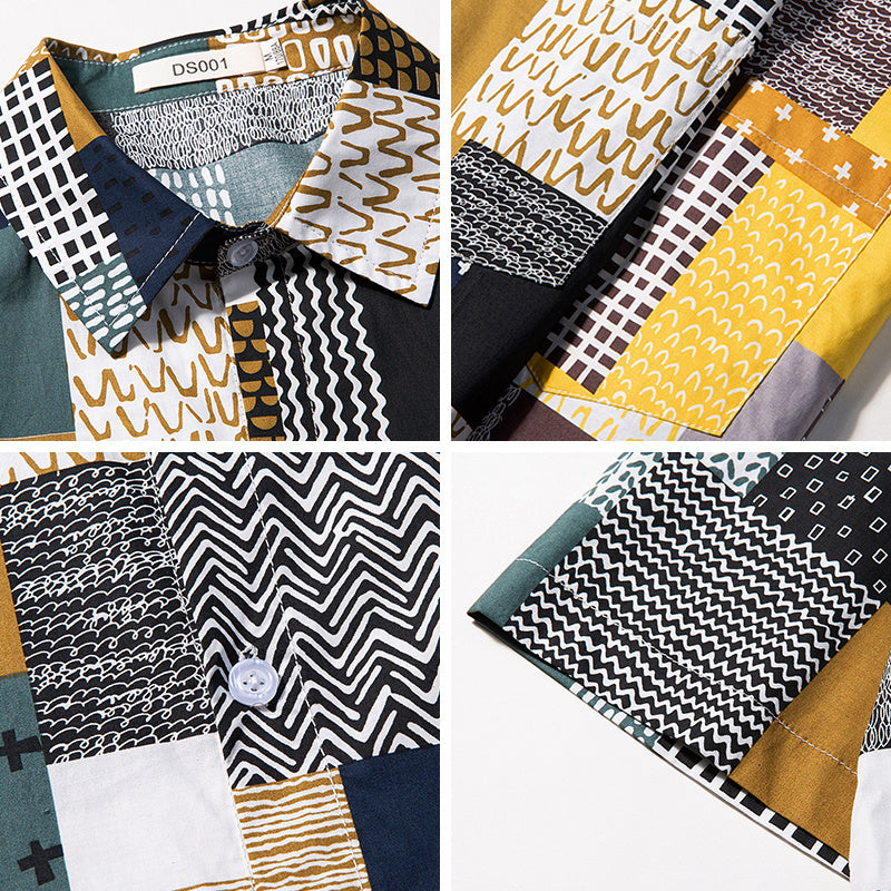 Patchwork Short-Sleeve Button Shirt