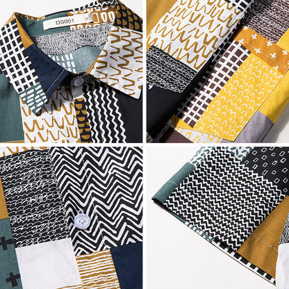 Patchwork Short-Sleeve Button Shirt