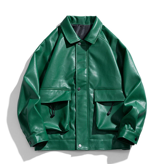 Green Signal Faux Leather Utility Jacket - RUN THE STREETS COLLABORATIVE