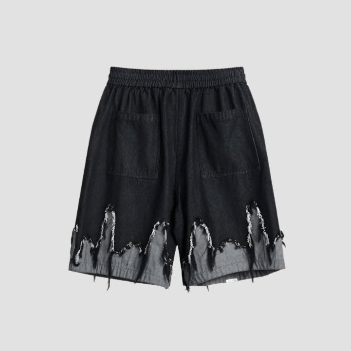 Distressed Edge Gray-Black Denim Shorts - RUN THE STREETS COLLABORATIVE