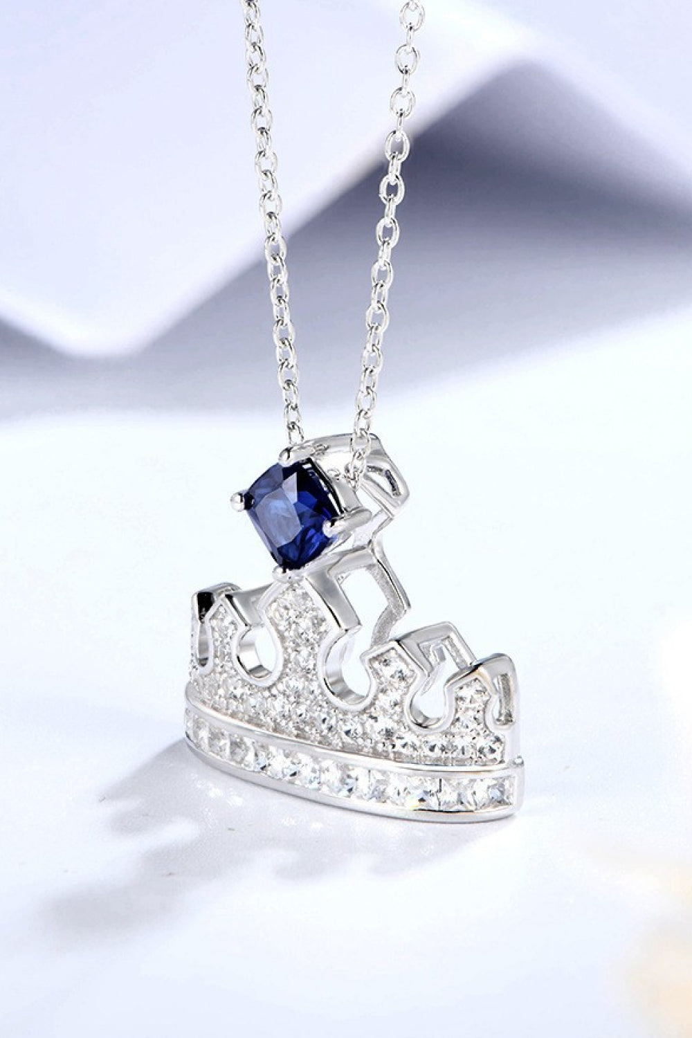 Zircon Lab-Grown Sapphire Crown Shape Pendant Necklace - RUN THE STREETS COLLABORATIVE