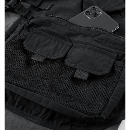 Multi-pocket Utility Vest Cargo Over Long Sleeve Shirt - RUN THE STREETS COLLABORATIVE