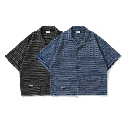 Micro-Pattern Camp-Collar Shirt (Short Sleeve)