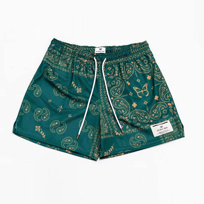 Brown Paisley Print Mesh Shorts - RUN THE STREETS COLLABORATIVE