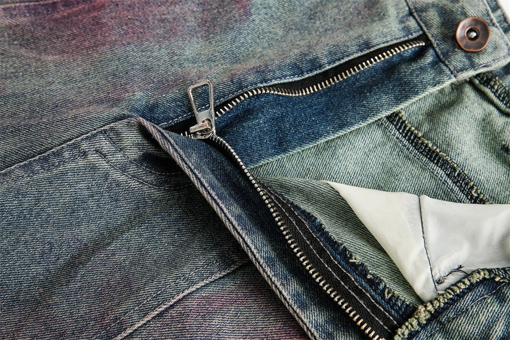 Ripped Washed Spray-Painted Denim Shorts - RUN THE STREETS COLLABORATIVE