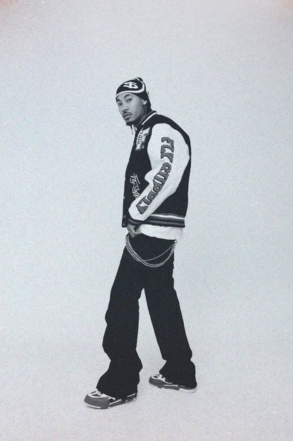 Manifest Varsity Jacket (Black) - RUN THE STREETS COLLABORATIVE