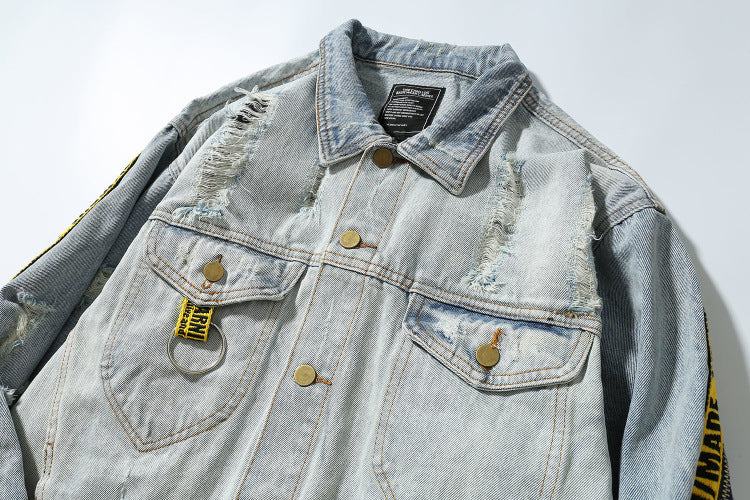 Industrial Tape Distressed Denim Jacket