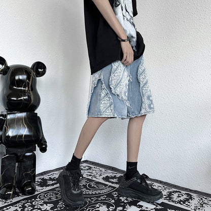Patchwork Bandana Denim Shorts