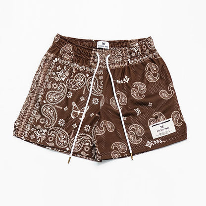 Brown Paisley Print Mesh Shorts - RUN THE STREETS COLLABORATIVE