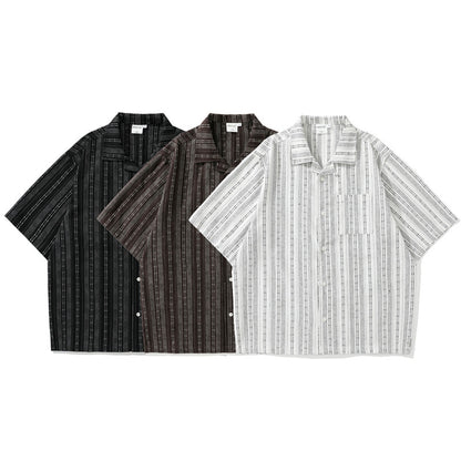 Striped Linen Blend Open Collar Shirt