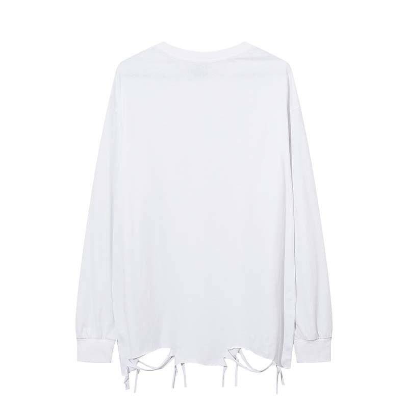 Distressed Hem Chain-Detail Long-Sleeve Tee