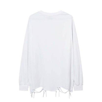 Distressed Hem Chain-Detail Long-Sleeve Tee