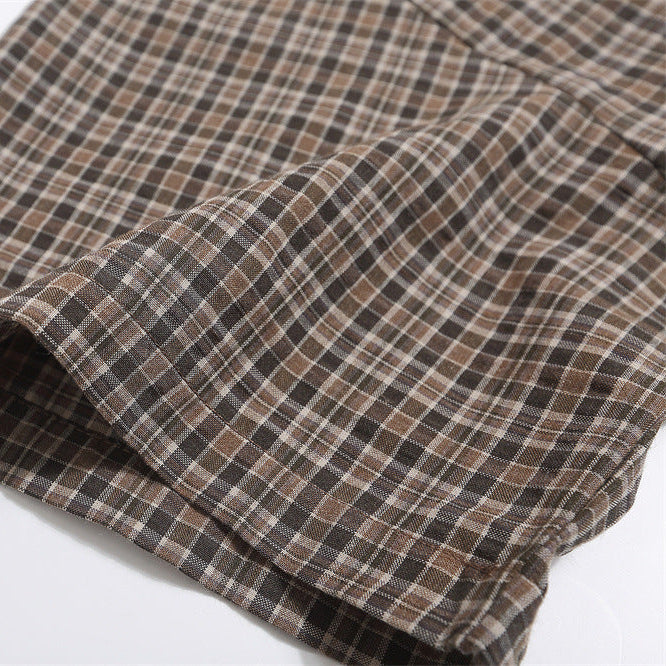 Denim Collar Plaid Short-Sleeve Shirt