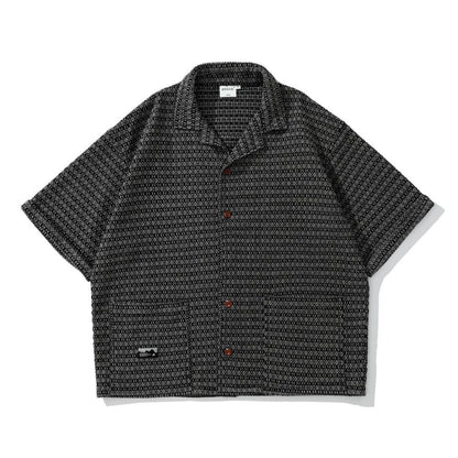 Micro-Pattern Camp-Collar Shirt (Short Sleeve)