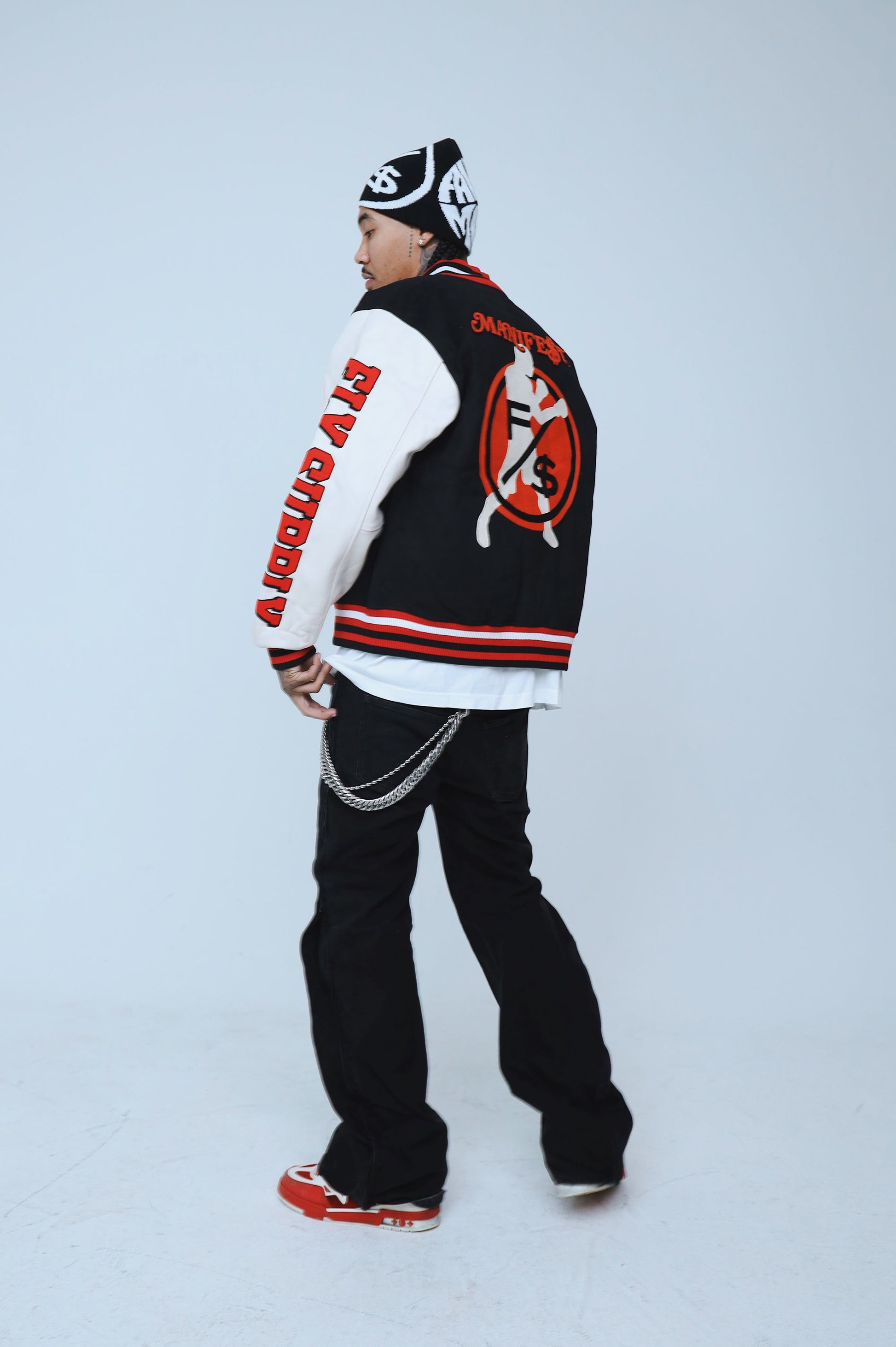Manifest Varsity Jacket (Black) - RUN THE STREETS COLLABORATIVE