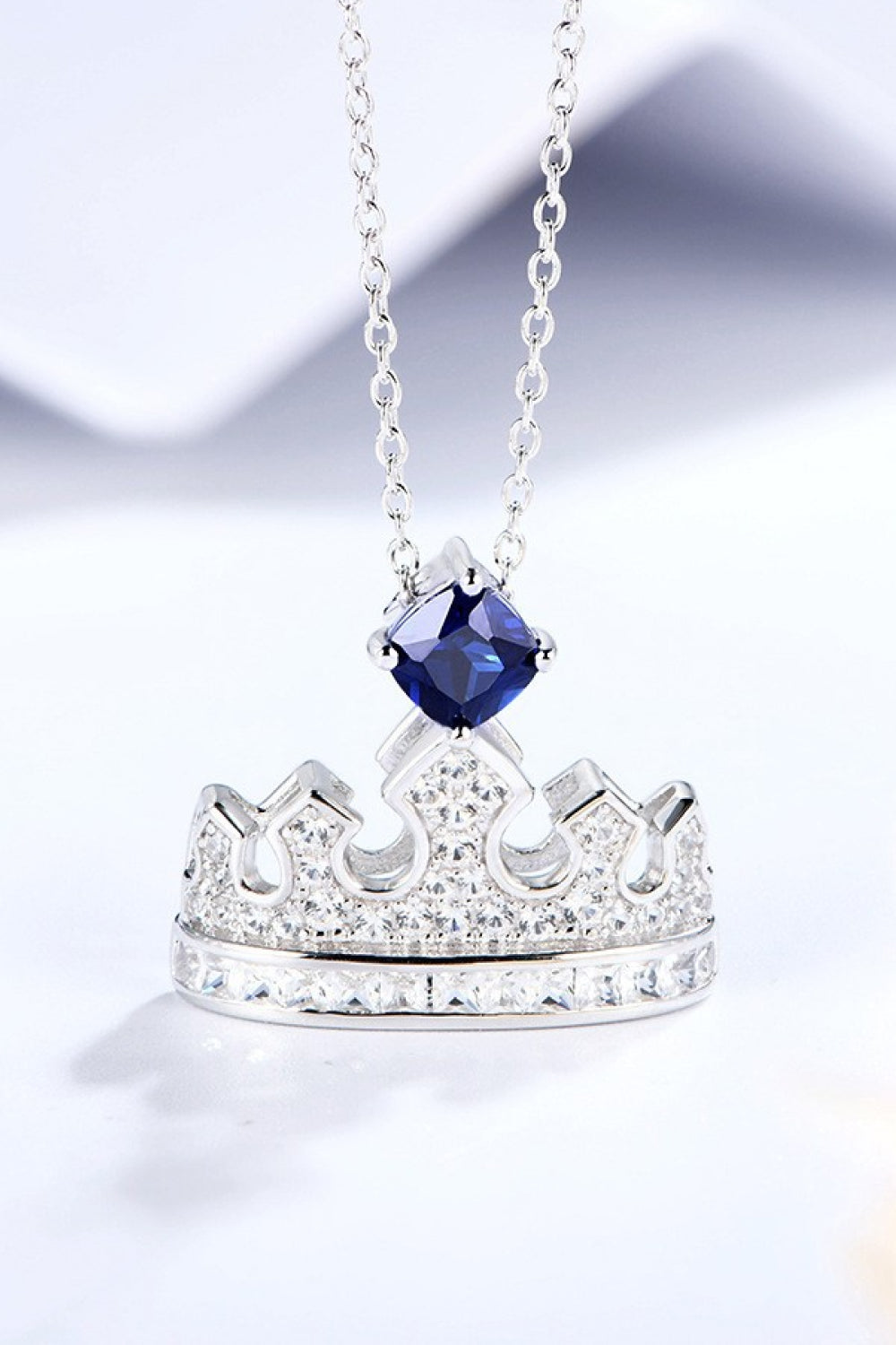 Zircon Lab-Grown Sapphire Crown Shape Pendant Necklace - RUN THE STREETS COLLABORATIVE