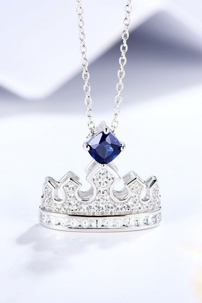 Zircon Lab-Grown Sapphire Crown Shape Pendant Necklace - RUN THE STREETS COLLABORATIVE