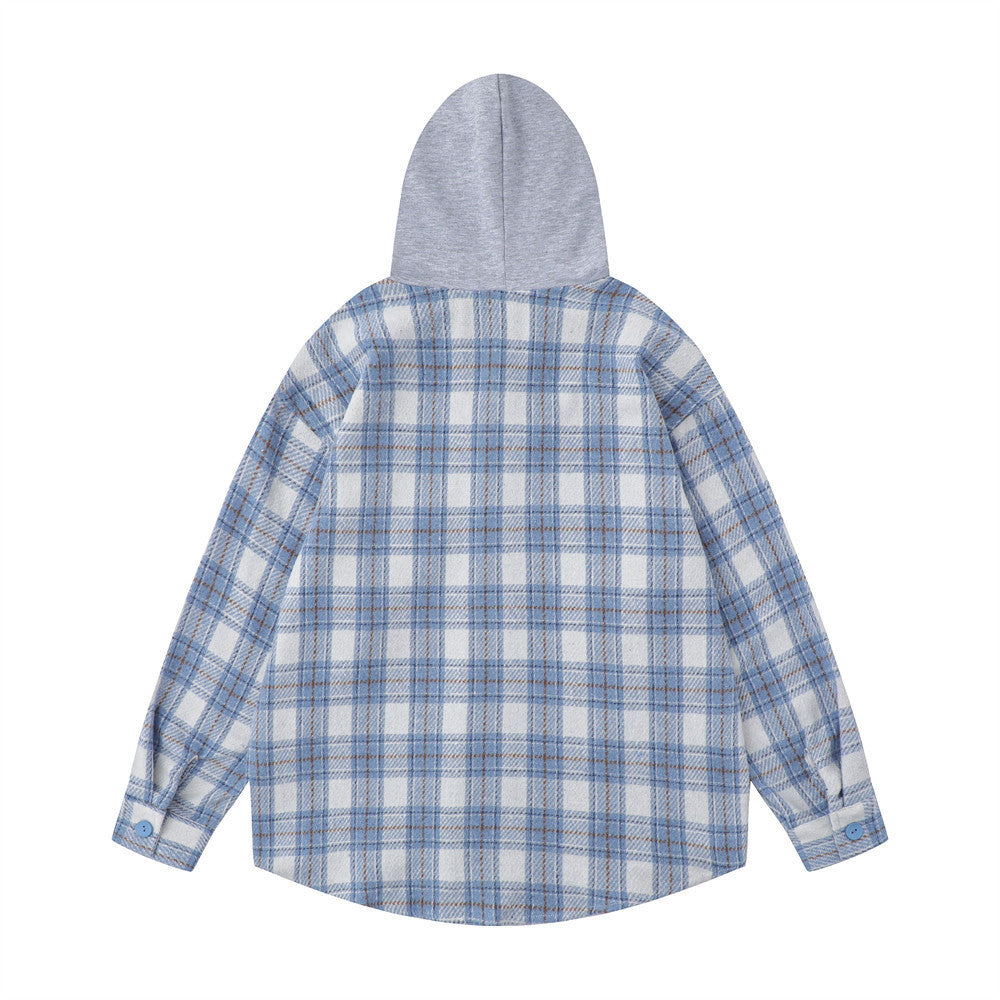 Hooded Plaid Button Shirt