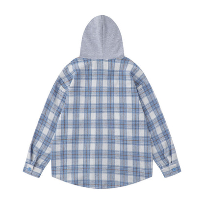 Hooded Plaid Button Shirt