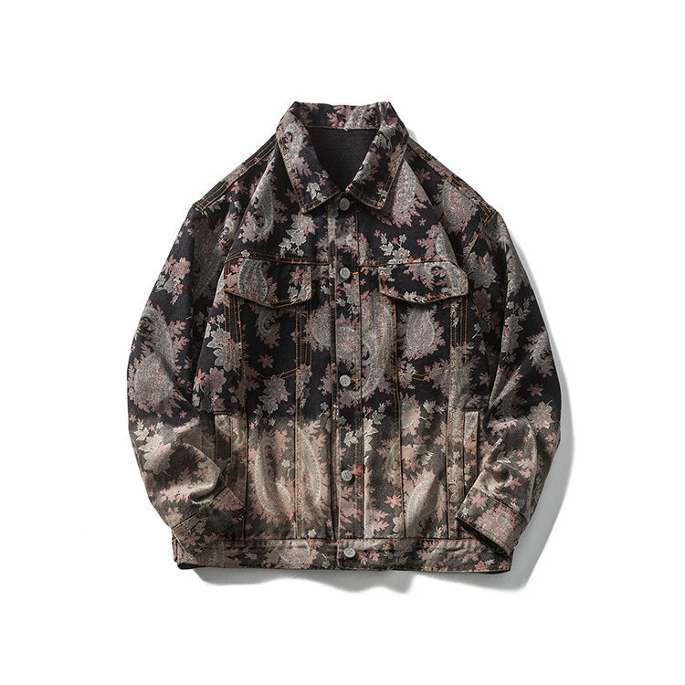 Floral Jacquard Denim Trucker Jacket