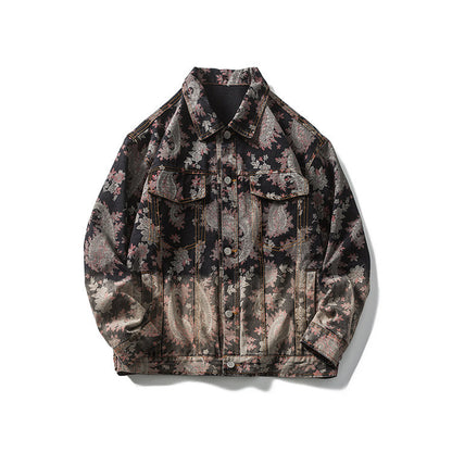 Floral Jacquard Denim Trucker Jacket