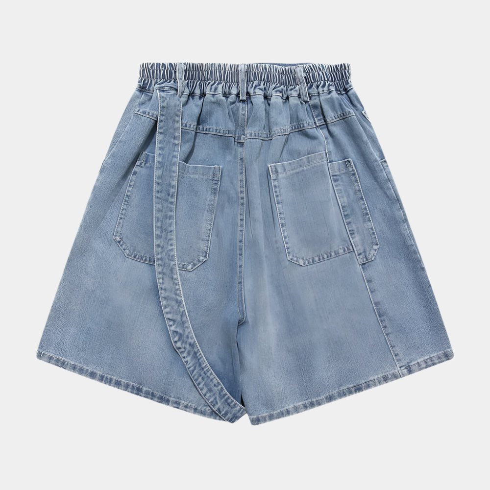 Button-Detail Stretch Denim Shorts - RUN THE STREETS COLLABORATIVE