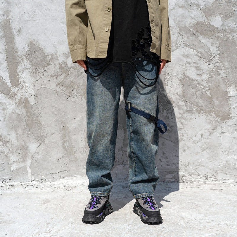 Retro Belt Buckle Jeans - RUN THE STREETS COLLABORATIVE