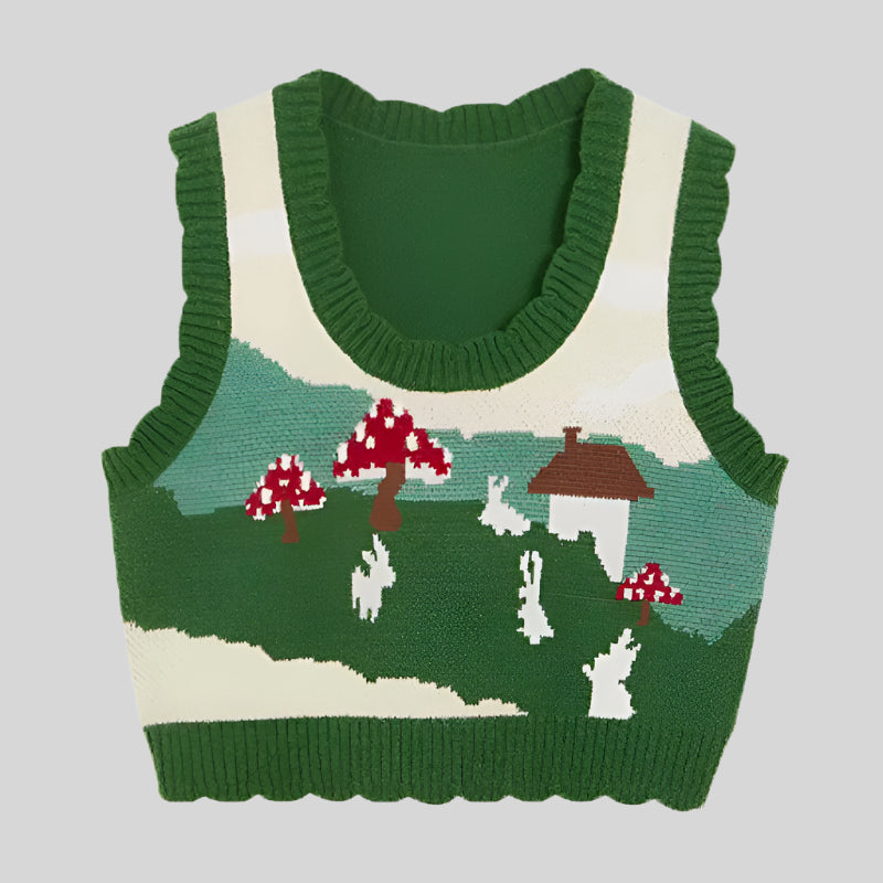 Mushroom Knit Sweater Vest - RUN THE STREETS COLLABORATIVE