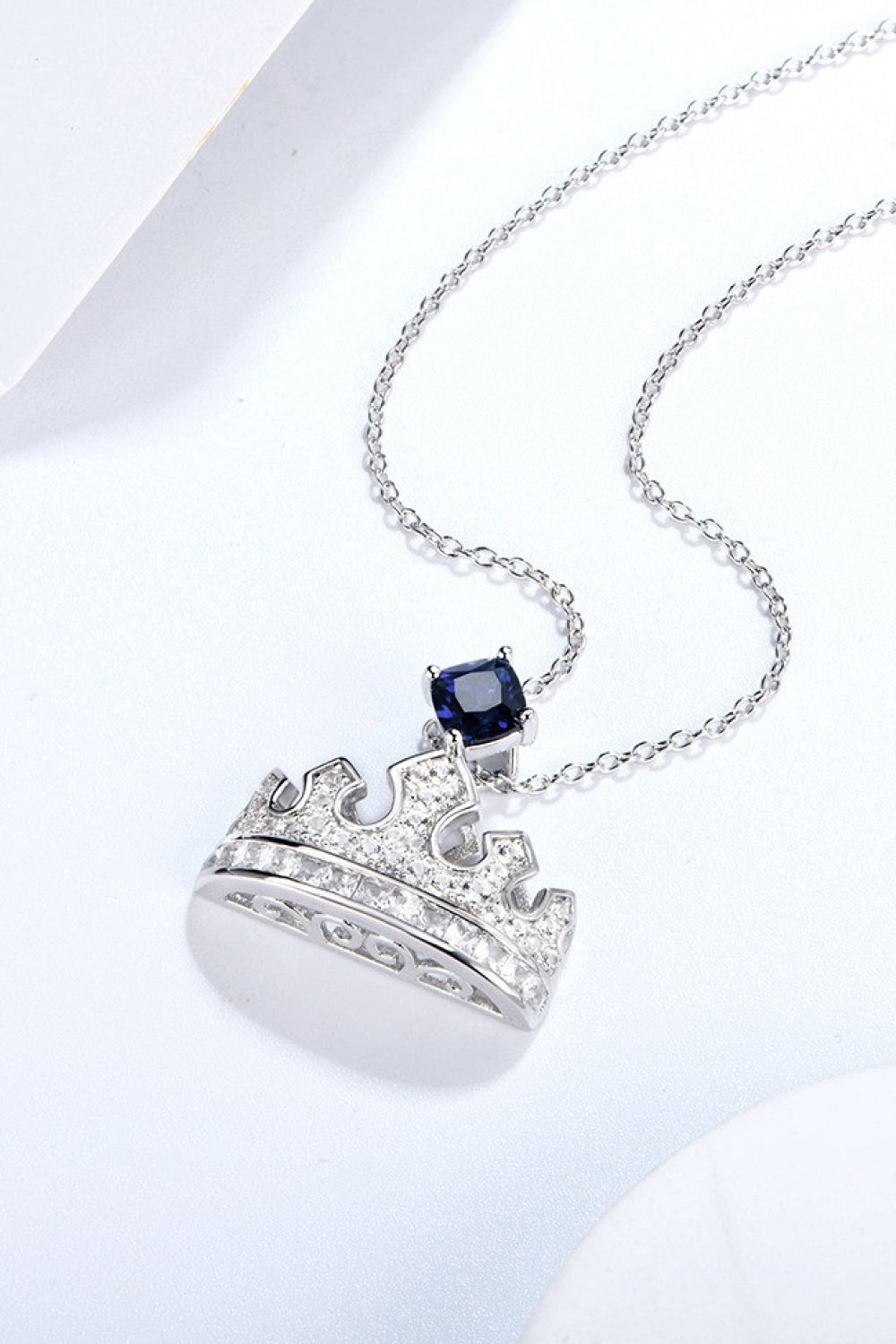 Zircon Lab-Grown Sapphire Crown Shape Pendant Necklace - RUN THE STREETS COLLABORATIVE