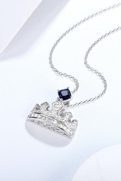 Zircon Lab-Grown Sapphire Crown Shape Pendant Necklace - RUN THE STREETS COLLABORATIVE
