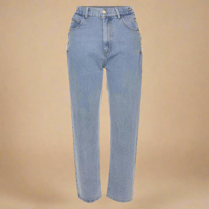 High-Rise Hip Chain Denim Jeans - RUN THE STREETS COLLABORATIVE